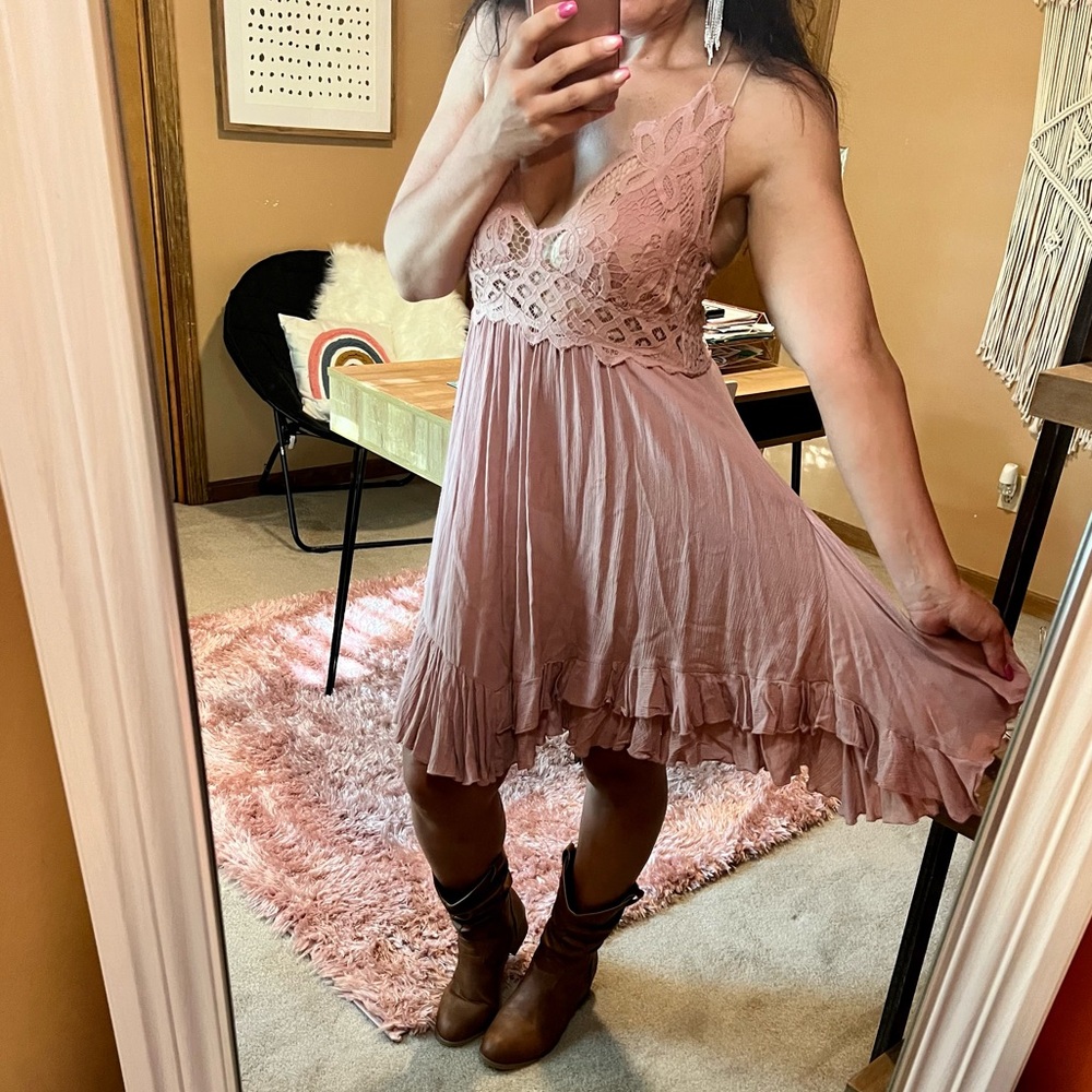 Free People Blush Pink Adella Costal cowgirl, festival, beach concert dress Sz L